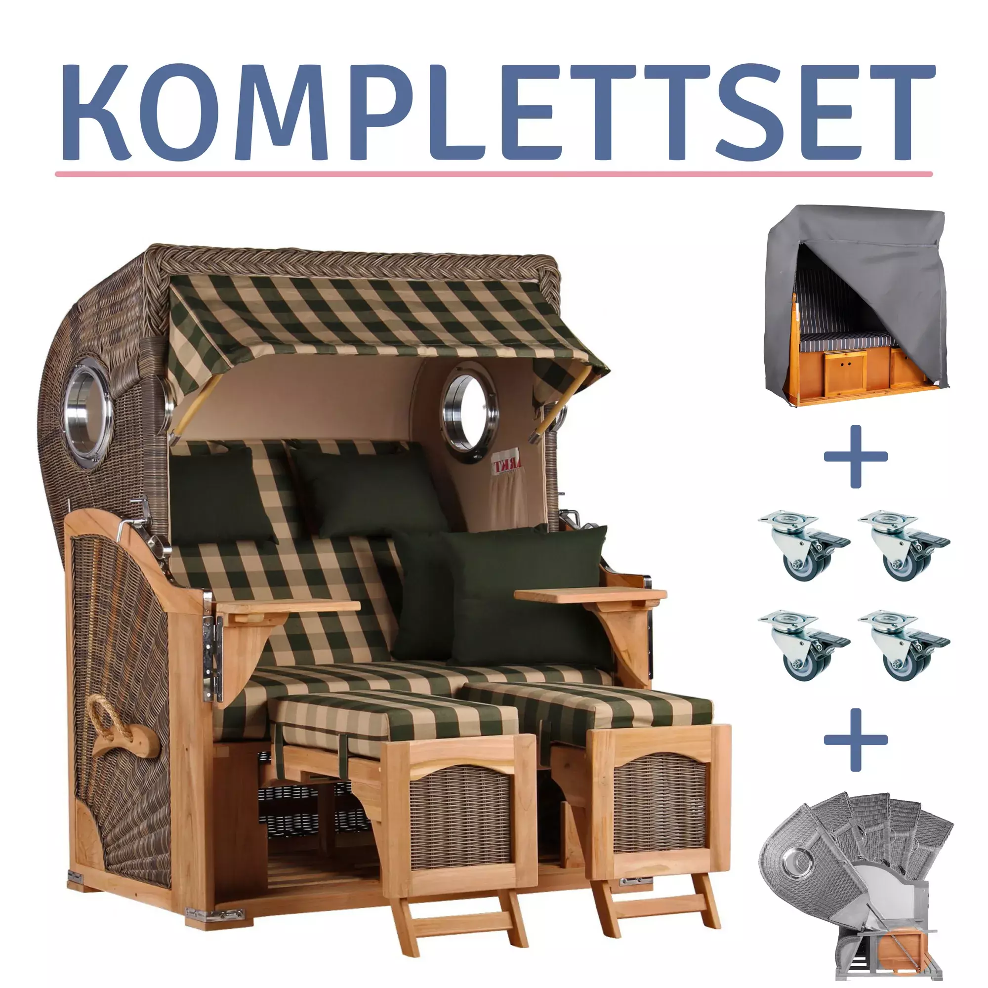 Strandkorb Amrum Teak PE grey Dessin 506-KOMPLETTSET