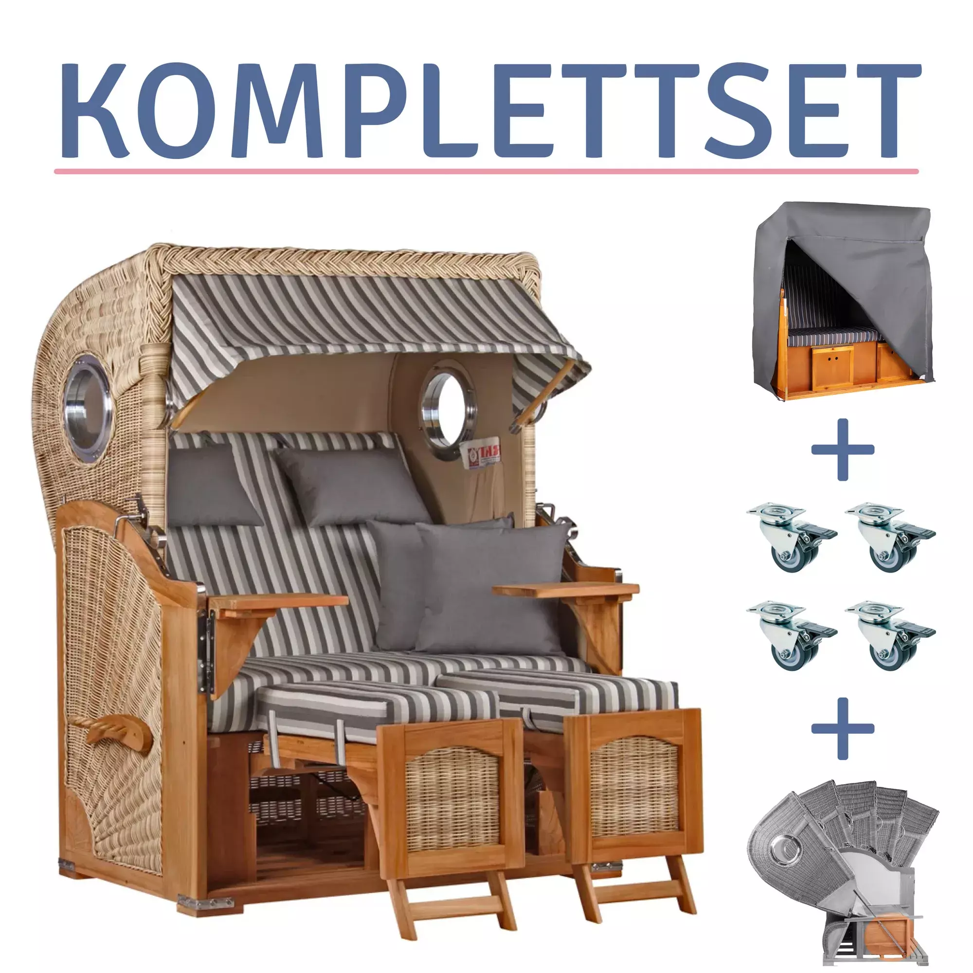 Strandkorb Amrum Teak PE shell Dessin 545-KOMPLETTSET