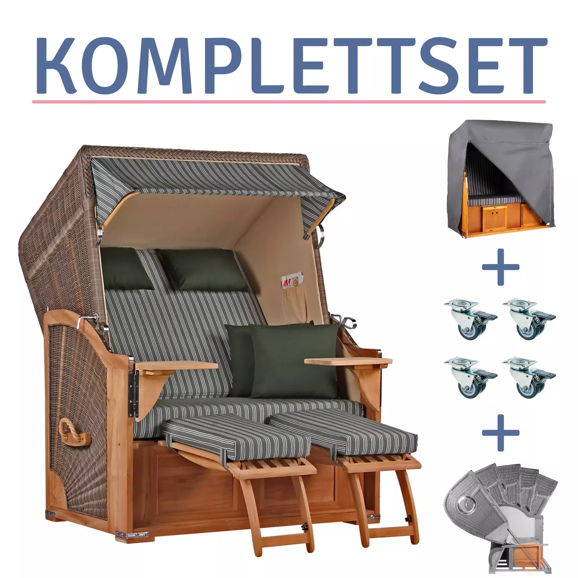 Strandkorb Spiekeroog Teak PE grey Dessin 504-KOMPLETTSET